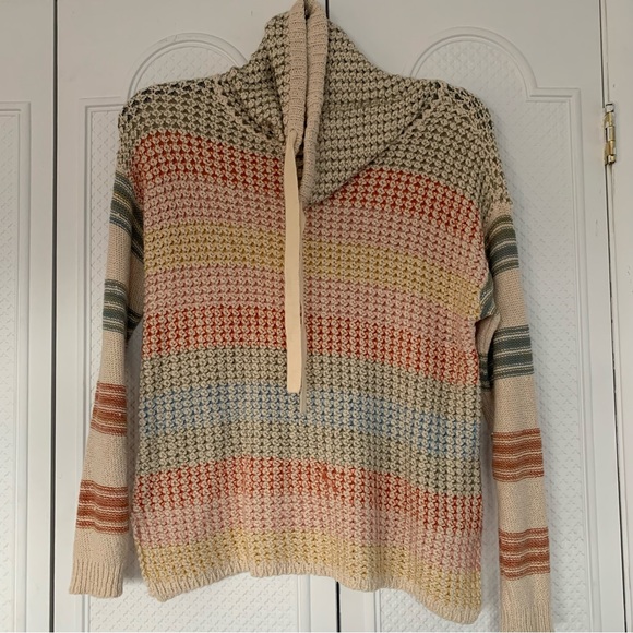 Tribal | COLORFUL COWL NECK SWEATER WITH DRAWSTRING NECK - Picture 1 of 11